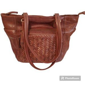 Designer Soft Brown Thick Leather Woven Basket Weave Retro Shoulder Bag India